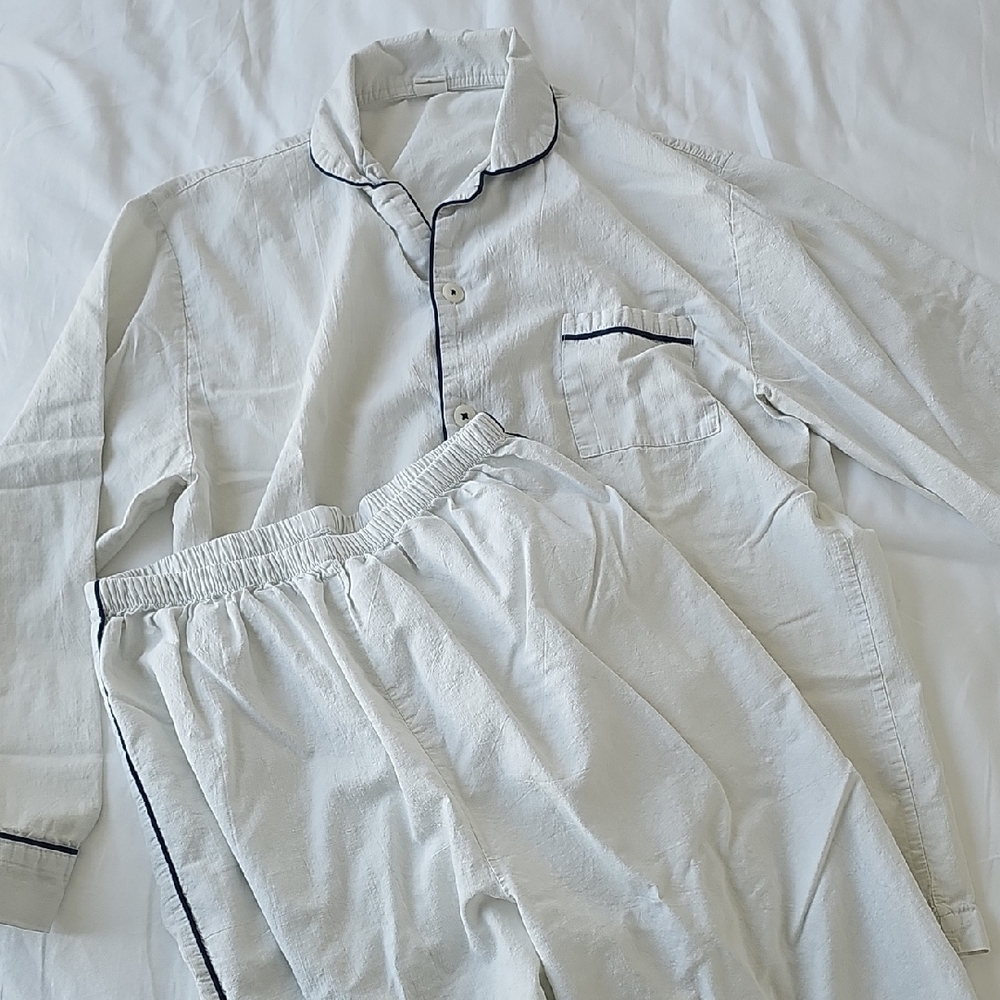Classic White Pajama Set with Black Piping